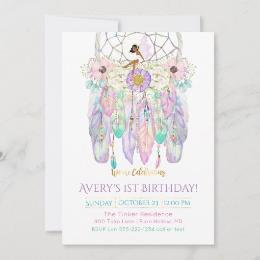 Ethnic Fairy Dream Catcher Boho Feathers Arrows Einladung (Vorderseite)