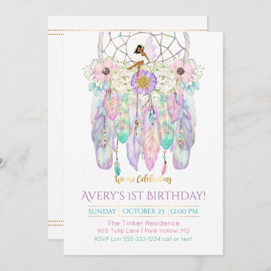 Ethnic Fairy Dream Catcher Boho Feathers Arrows Einladung (Vorne/Hinten)