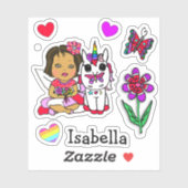 Ethnic Fairy, Einhorn und Name Aufkleber (Blatt)