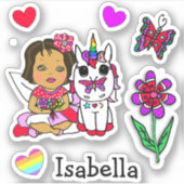 Ethnic Fairy, Einhorn und Name Aufkleber (Vorderseite)