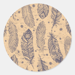 Ethnic Feather Kontur Muster Runder Aufkleber