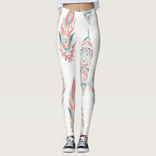 Ethnic Feathers Hand Drawn Illustration Leggings (Vorderseite)