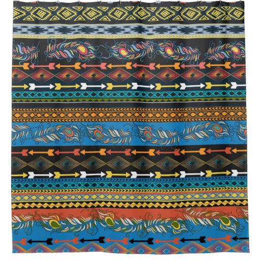 Ethnic Feathers: Stickerei Boho Chic Duschvorhang (Vorderseite)