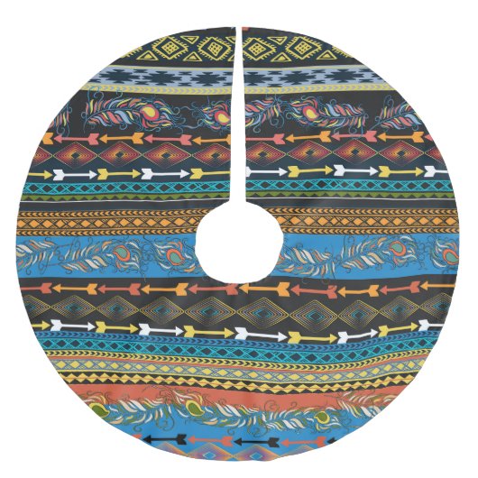 Ethnic Feathers: Stickerei Boho Chic Polyester Weihnachtsbaumdecke (Vorderseite)