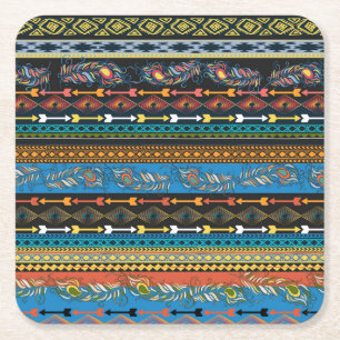 Ethnic Feathers: Stickerei Boho Chic Rechteckiger Pappuntersetzer