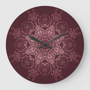 Ethnic floral coral mandala. große wanduhr