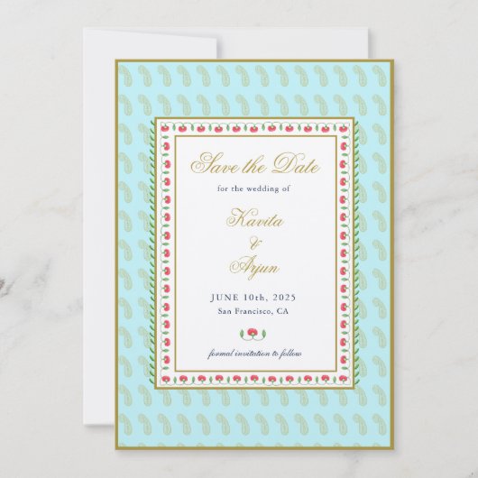 Ethnic Floral Frame indische Hochzeit Speichern Si Einladung (Vorderseite)