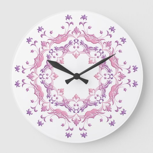 Ethnic floral pink mandala große wanduhr (Vorderseite)