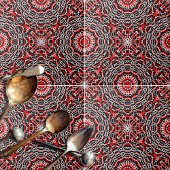 Ethnic Folk Bohemisch Red Black and White Pattern Fliese