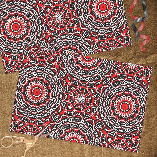 Ethnic Folk Bohemisch Red Black and White Pattern Seidenpapier
