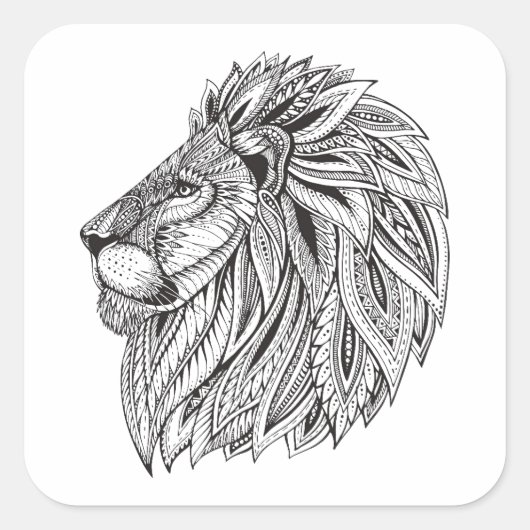 Ethnic Gemustert Lion Head Quadratischer Aufkleber (Vorderseite)