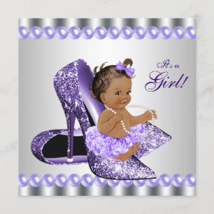 Ethnic Girl Lila Gray High Heel Shoel Baby Showdus Einladung