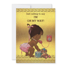 Ethnic Girl on Phone Baby Shower Gold Chevrons
