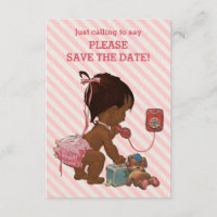 Ethnic Girl on Phone Diagonal Strip Save the Date