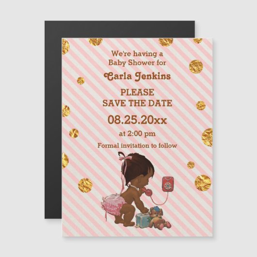 Ethnic Girl on Phone Gold Confetti Magneteinladung (Vorne/Hinten)