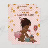 Ethnic Girl on Phone Stripes Punkte Save the Date (Vorne/Hinten)