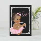Ethnic Girl Pink Black Pearl Baby Dusche Einladung (Stehend Vorderseite)