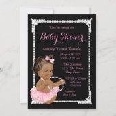 Ethnic Girl Pink Black Pearl Baby Dusche Einladung (Rückseite)