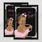 Ethnic Girl Pink Black Pearl Baby Dusche Einladung (Vorne/Hinten)