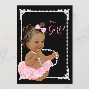 Ethnic Girl Pink Black Pearl Baby Dusche Einladung