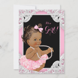 Ethnic Girl Pink Black Pearl Baby Girl Dusche Einladung