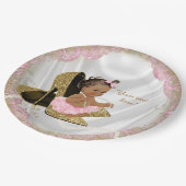 Ethnic Girl Pink Gold High Heel Baby Dusche Pappteller (Schrägansicht)