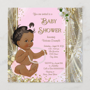 Ethnic Girl Pink Gold Pearl Baby Dusche Einladung