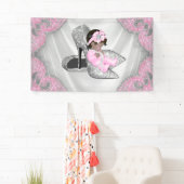 Ethnic Girl Pink Silver High Heel Shoe Baby Dusche Banner (Insitu)
