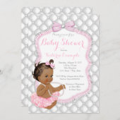 Ethnic Girl Pink Tutu Pearl Baby Dusche Einladung (Vorne/Hinten)