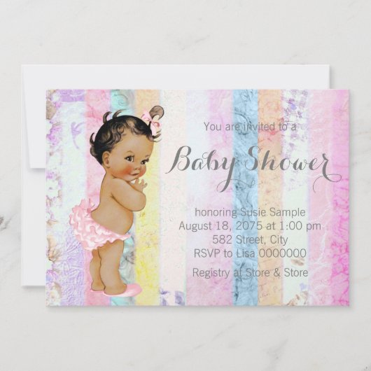 Ethnic Girl Rainbow Baby Shower Einladung (Vorderseite)