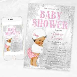 Ethnic Girl Winter Wonderland Baby Dusche Einladung