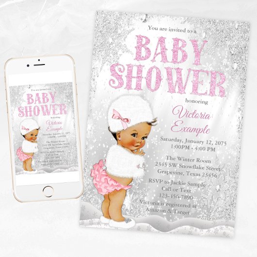 Ethnic Girl Winter Wonderland Baby Dusche Einladung