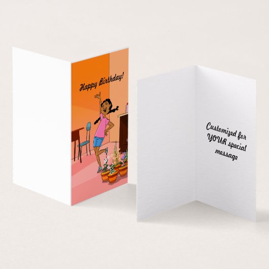 Ethnic Girl with Braids (orange2) Birthday Card (Innenseite und Außenseite)