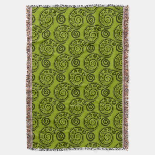 Ethnic Green Fern Frond Swirl Throw Blanket Decke (Vorderseite Vertikal)