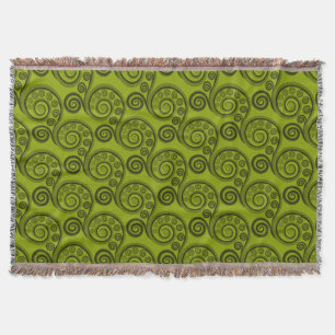 Ethnic Green Fern Frond Swirl Throw Blanket Decke