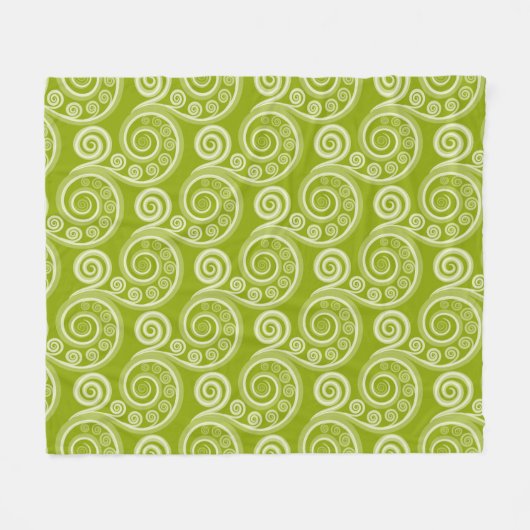 Ethnic Green Fern Leaf Wirbel Fleece Blanket (Vorderseite (Horizontal))