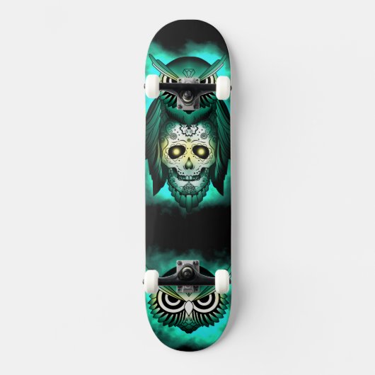 ETHNIC GREEN OWL SKULL SKATEBOARD (Vorderseite)