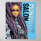 Ethnic Hair Salon Wall Sign, Long Braids Silver Foliendrucke (Vorderseite)