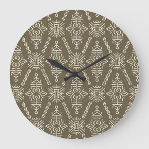 Ethnic Hand Drawn Boho Tile Große Wanduhr