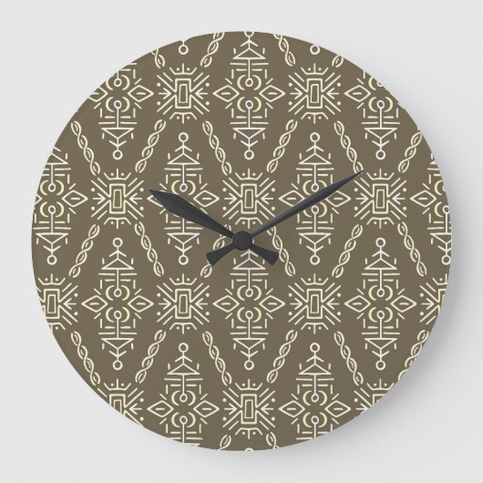 Ethnic Hand Drawn Boho Tile Große Wanduhr (Vorderseite)