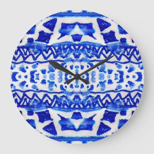 Ethnic Indigo Arrow Indianermuster Große Wanduhr (Vorderseite)