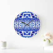 Ethnic Indigo Arrow Indianermuster Große Wanduhr (Zuhause)
