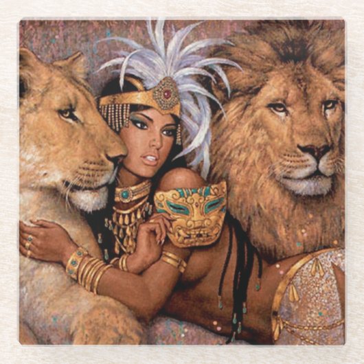 Ethnic Lion Goddess Egyptian Beverage Coaster Glasuntersetzer (Vorderseite)