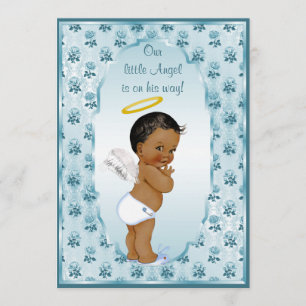 Ethnic Little Boy Angel Blue Rose Babydusche Einladung