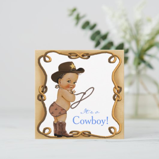 Ethnic Little Cowboy Baby Shower Einladung (Stehend Vorderseite)