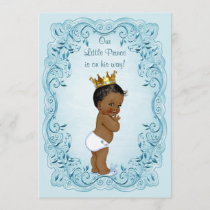 Ethnic Little Prince Blue Blätter Baby Shower Einladung