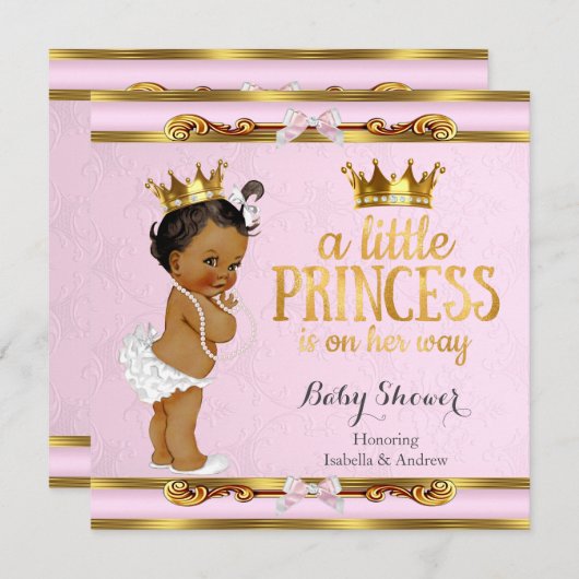Ethnic Little Princess Baby Dusche Pink Gold Einladung (Vorne/Hinten)