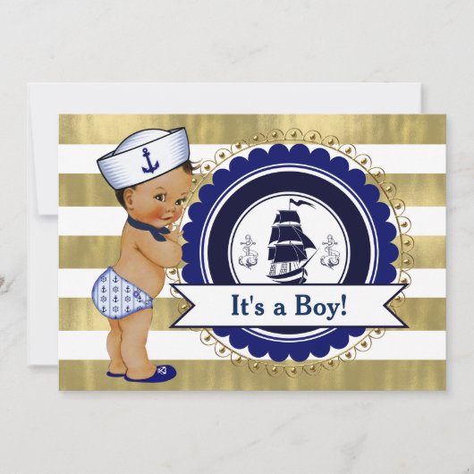 Ethnic Little Sailor Boy Nautical Baby Shower Einladung (Vorderseite)
