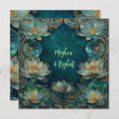 Ethnic Lotus Green Gold Indian Wedding Einladung (Vorne/Hinten)