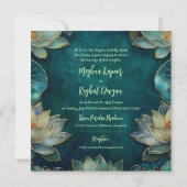 Ethnic Lotus Green Gold Indian Wedding Einladung (Rückseite)